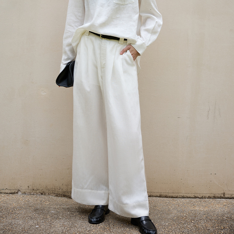 Old Money Style Tencel Linen Straight for Women Slimming Versatile Draped Wide-Leg 25 Autumn Winter New Casual Loose Long Pants