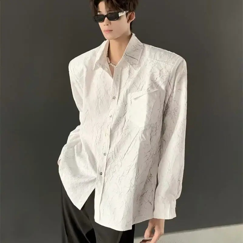 Deconstructed Textured Black Crackle Shoulder Pad Shirt 250811