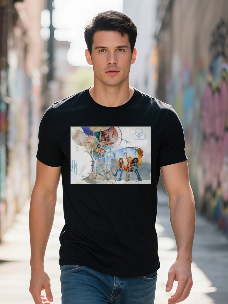 Men S Casual Interwoven Rings Graphic T Shirt Black Short Sleeve Round Neck Stretch Fabric Summer Style Perfect