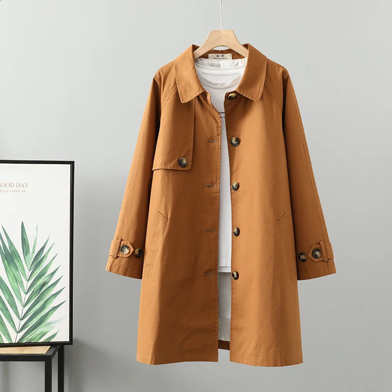 Real S Midlength Trench Coat Women Autumn Winter 2025 Solid SingleBreasted Cotton Windbreaker Female Casual Top Outerwear 250805