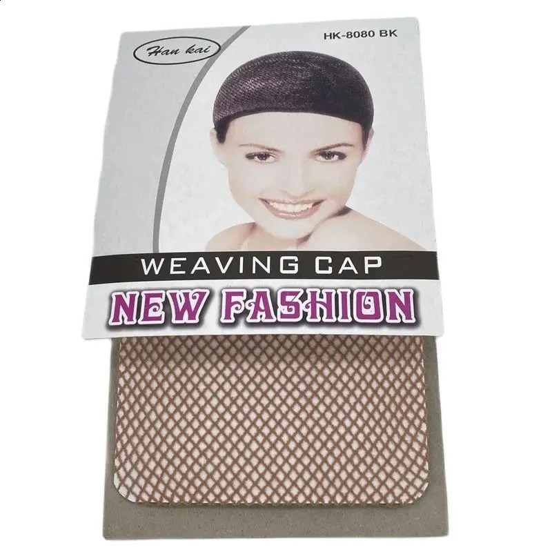 16 packs Beige Fashion Black Weaving Cap Single Open Stretchable Elastic Hair Net Top Closed Snood Wig Cap Hairnet Hair Mesh 250812