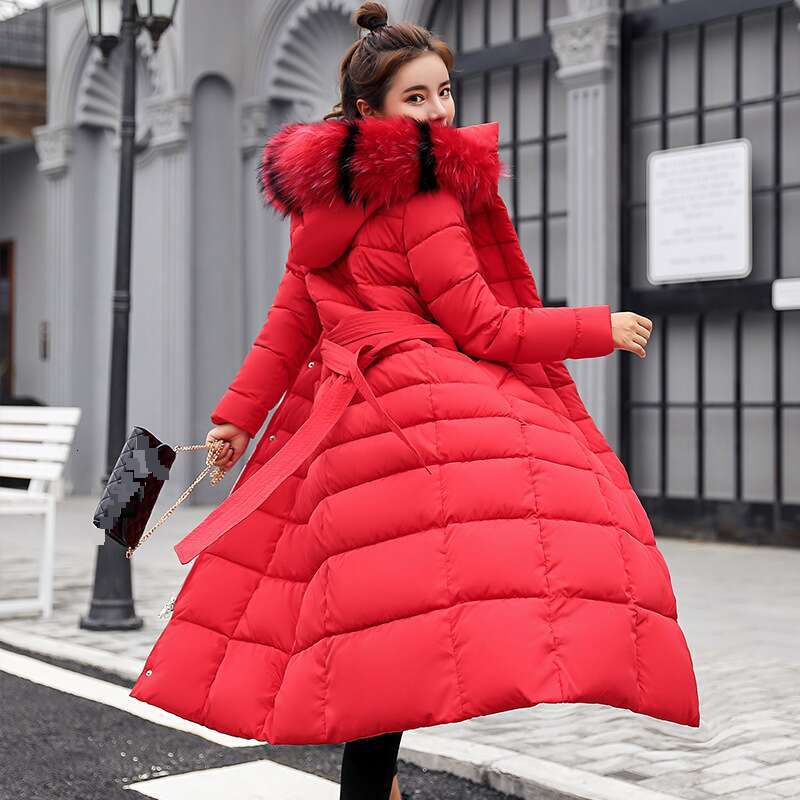 2025 Winter Women's Jacket Warm Fashion Comfortable Bow Belt Fox Fur Collar Clothes Long Dress Office Casual Women's Thick Coat