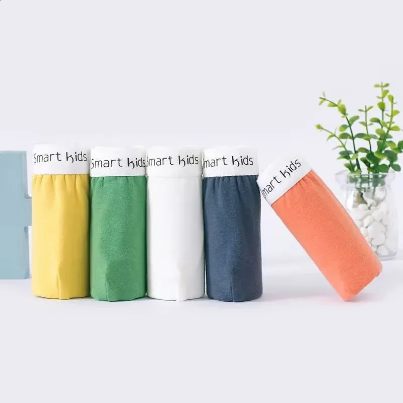 5pcs 312T Kids Boxer Solid Color Classics Boy Underwear Soft Cotton Student Shorts Pants Innerwear 250812