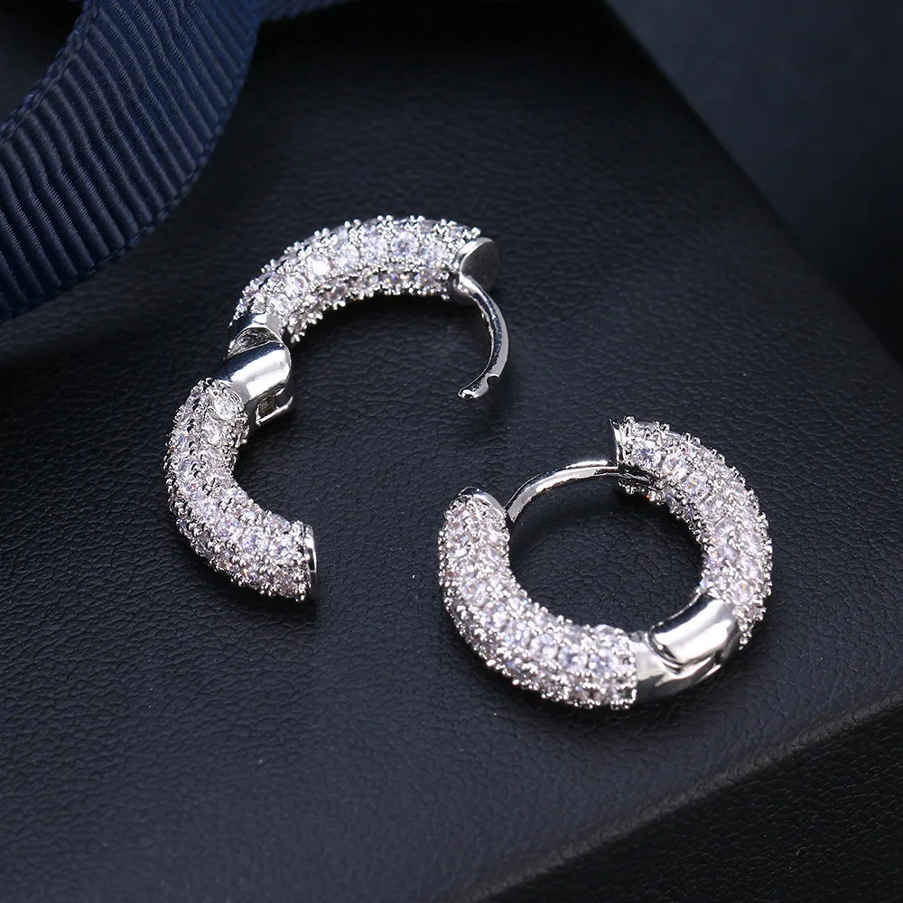 Fashion Silver Color Punk Hoop Earrings For Men Cubic Zirconia Huggie Cartilage Cuff Hypoallergenic Earrings Jewelry 250812