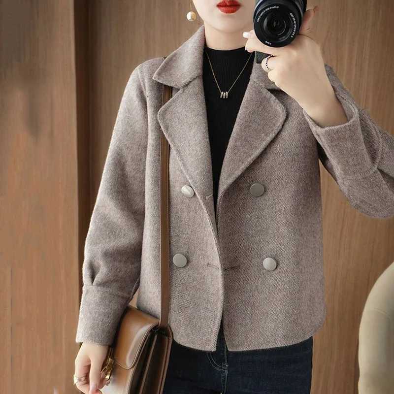 2025 Autumn Winter Double Sided Women Woolen Coat New Fashion Solid Short Outerwear Loose Double Breasted Wool Jacket Female Top Z250813
