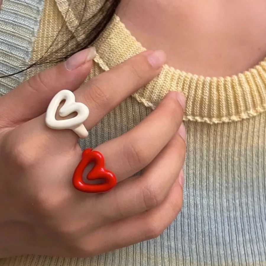Colorful Enamel Heart Sweet Ring Trendy Geometric Dripping Oil for Women Girls Funny Y2K Chunky Jewelry Summer New W250812