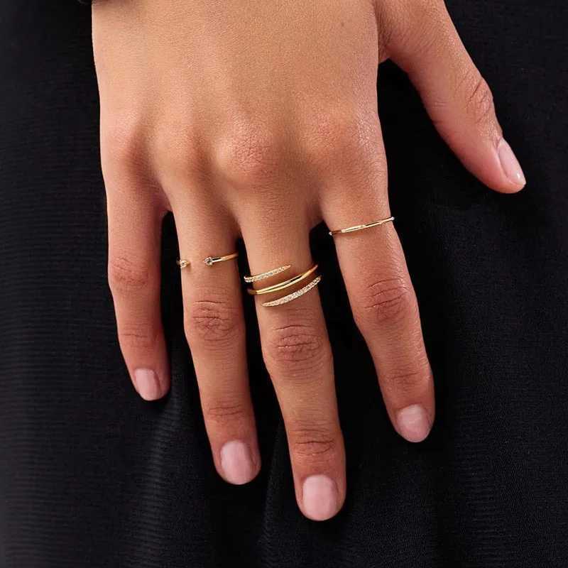 925 Sterling Silver Fashion Three-layer Zircon Unique Adjustable Finger Ring for Women European Spring-shaped Jewelry W250812