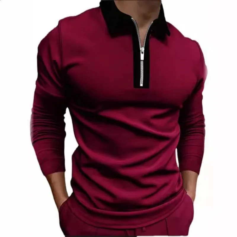 Fashion Autumn Mens 3D Printed Solid Color Casual Zipper Long Sleeve POLO Shirt Men Paul Shirt Men Clothing 250811