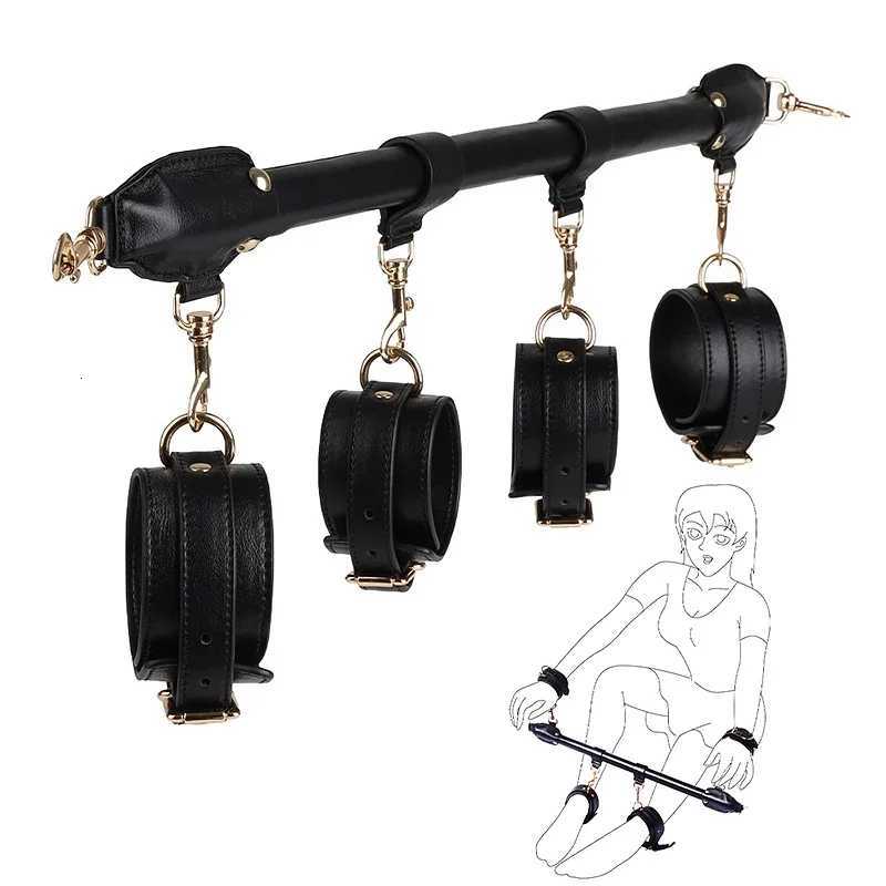 Leather SM Bondage Restraint Tool Sex Handcuffs Couple Fixed Position Conditioning Rod With Foot Cuff Male Female Adult ProductsXJ250813