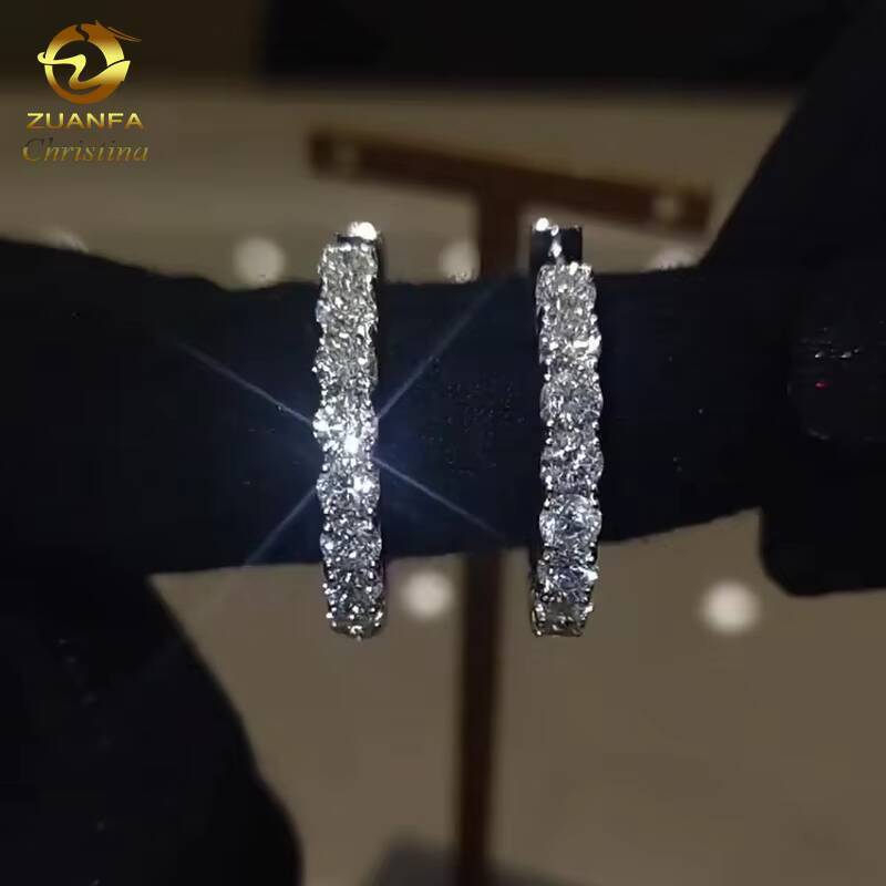 925 Sterling Silver White Gold Plated Women's Moissanite Hoop Earrings
