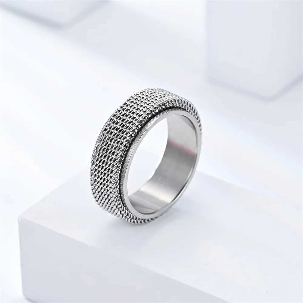 Anti-Stress Rotating Mesh Chain Mens Finger Ring Anxiety Relief Spinning Metal Spinner Fidget Ring Trendy Jewelry Rings W250812