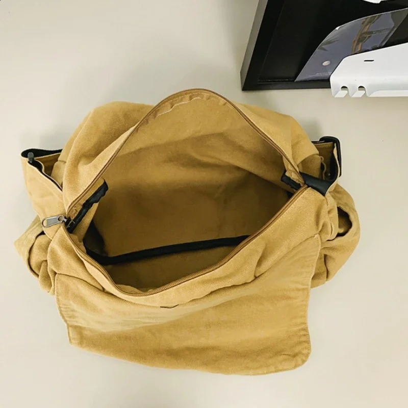 Casual Canvas Messenger Bags Large Capacity Couple Shoulder Book Bag for Student Adjustable Crossbody Bag for Men Women 250809