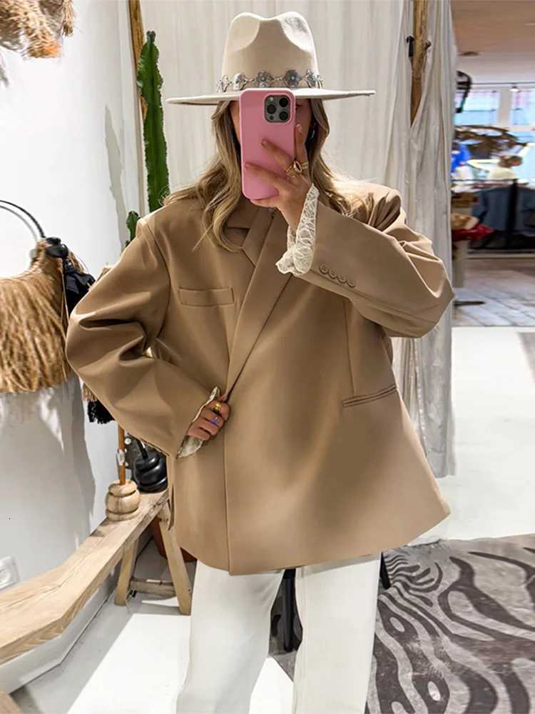Elegant Womens Oversized Lapel Blazer 2025 Spring Fall Long Sleeve Fashion Jacket Chic Casual Daily Streetwear Loose Outerwear Z250813