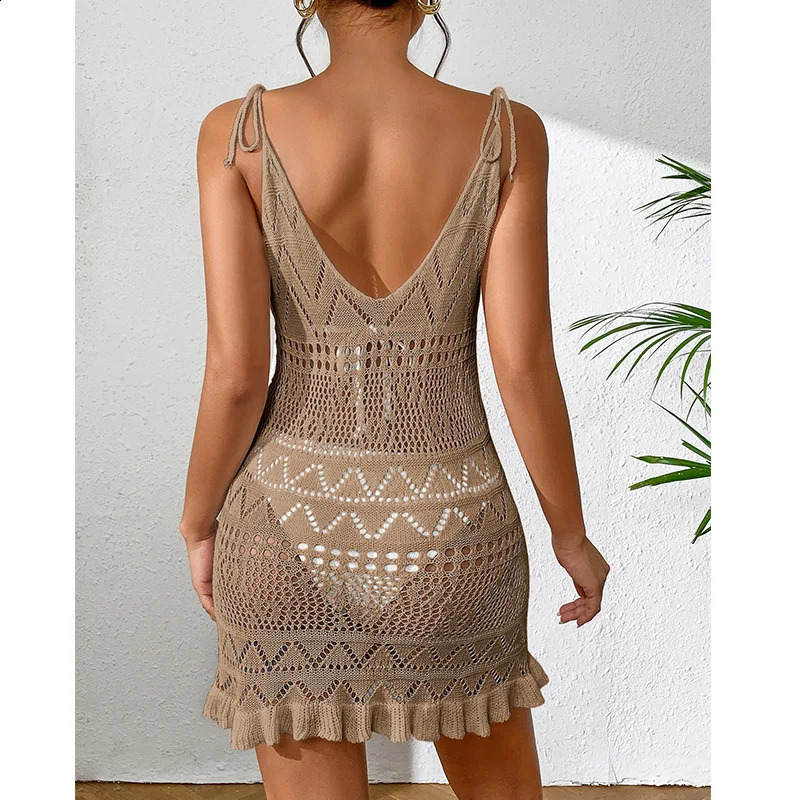 Dress Clothes Women Summer Solid Color Sleeveless Knitted Cover Up Backless Stylish Beach Dresses 250806