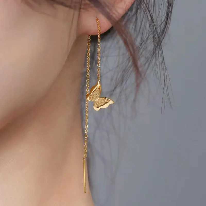 Butterfly niche design with trendy ear lines new and stylish long tassels for slimming and fashionable titanium steel earrings Y250812