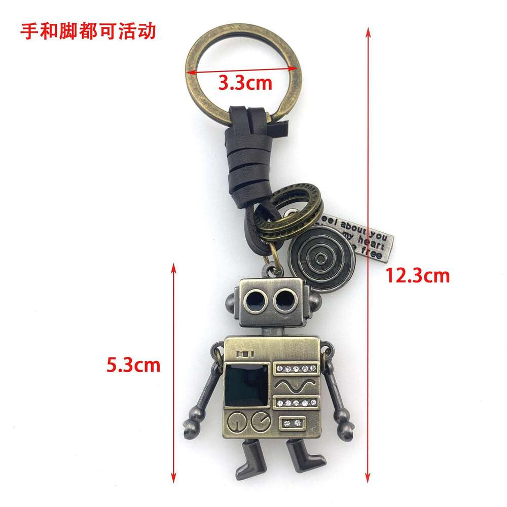 Minimalist Woven Hand and Foot Movable Robot Leather Creative Inlaid Dia Keychain Bag Pendant