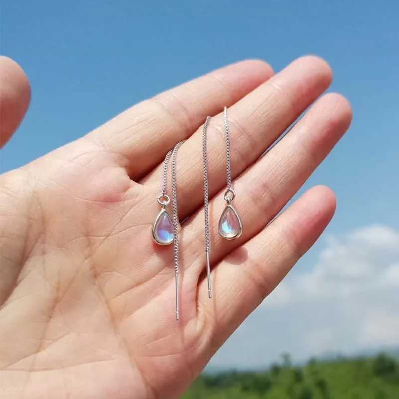 Elegant Teardrop Moonstone Dangle Long Chain Threader Earrings for Women Girl Y250812