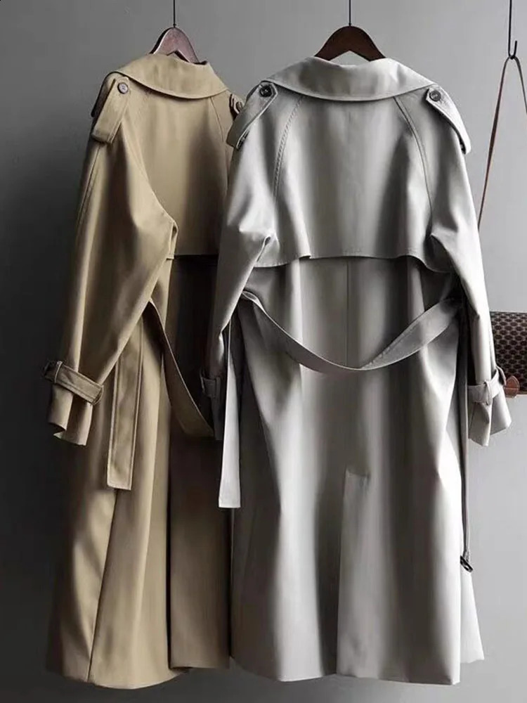 Women Double Breasted Loose Abrigos Korean Long Sleeve Trench Coats With Belt Spring Fall Casual Streetwear Gabardina Outerwears 250811