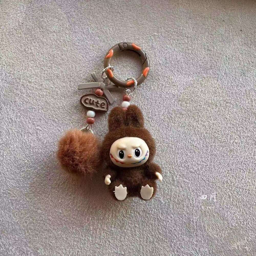 Cute Mini Flocked Labu Bag Couple Car Keychain Decoration Pendant Phone Chain