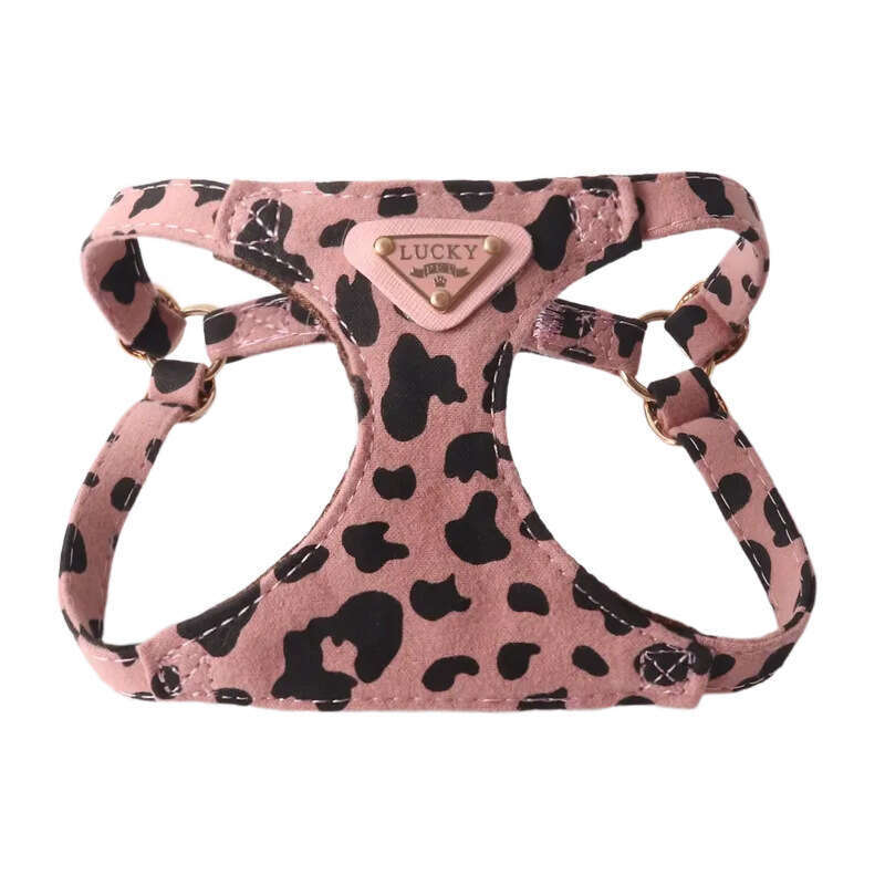 Jinjite New Cow Pattern Triangle Nameplate Harness Set Double Hook Leash for Small and Medium Dogs Vest