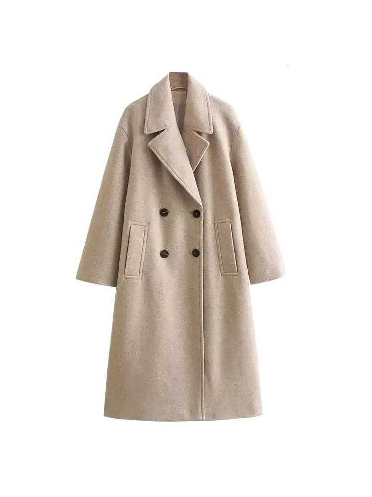 TRZA-Womens Soft Loose Woolen Coat Long Sleeve Welt Pockets Oversized Female Outerwear Chic Overcoat Fashion Z250813