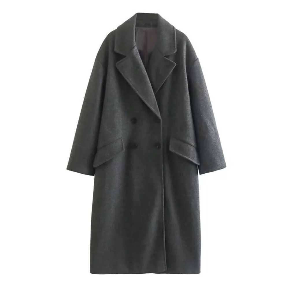2023 Winter New Product Womens Fashion and Casual Versatile Flip Collar Double-breasted Button Long Woolen Coat Z250813