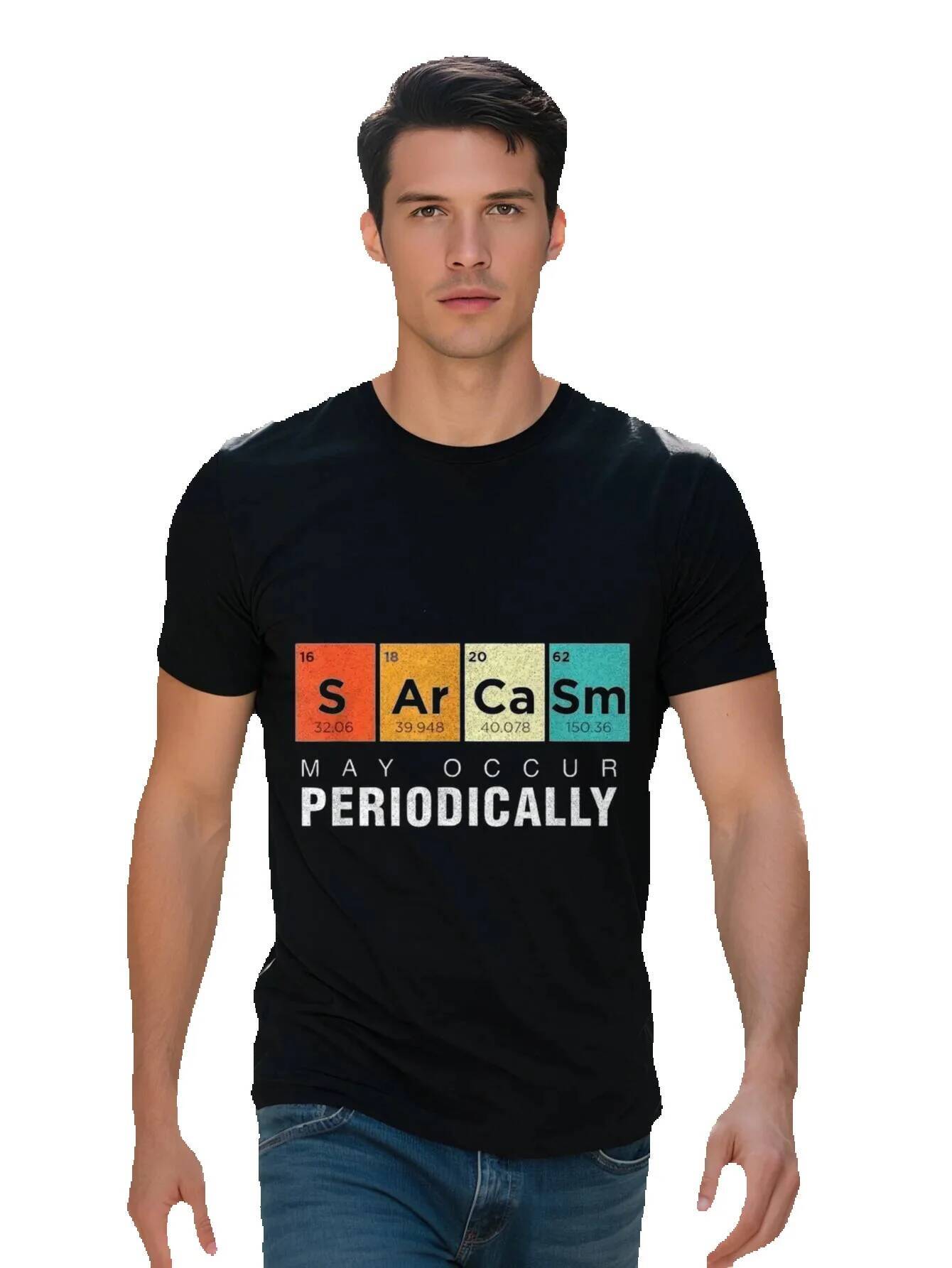 Lightweight Breathable Cotton Men's Funny Periodic Table Graphic T-Shirt White Crew Neck Casual Shirt Science Humor c9dbe