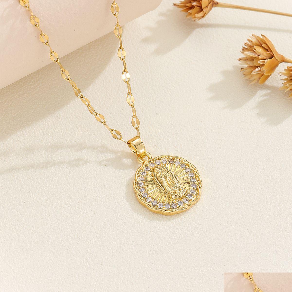 Pendant Necklaces 18K Gold Virgin Mary Necklace Designer Rosary Chains Zircon Diamond For Women Girls Fashion Fine Jewelry Gift Drop Ot0Xk