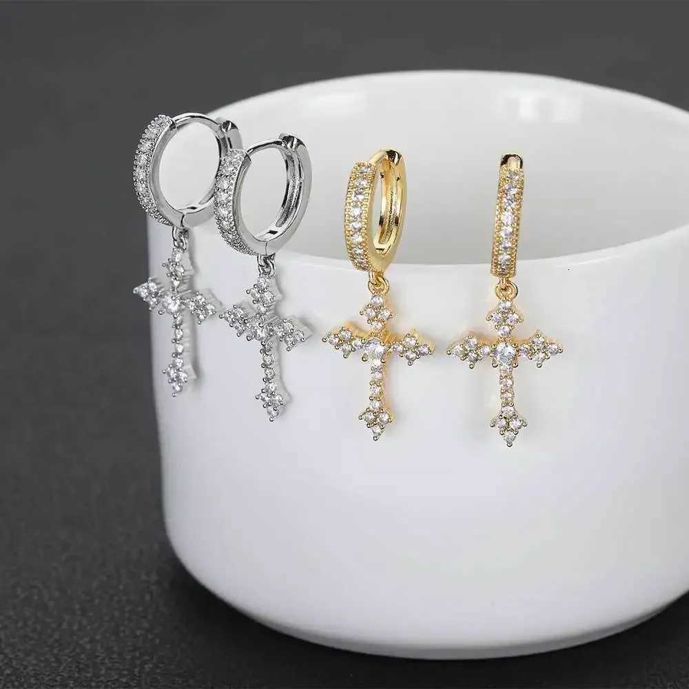 Goth Style Zircon Crystal Cross Drop Dangle Earring for Women Men Luxury Gold Silver Color Hoop Earrings Fashion Punk Jewelry Y250812