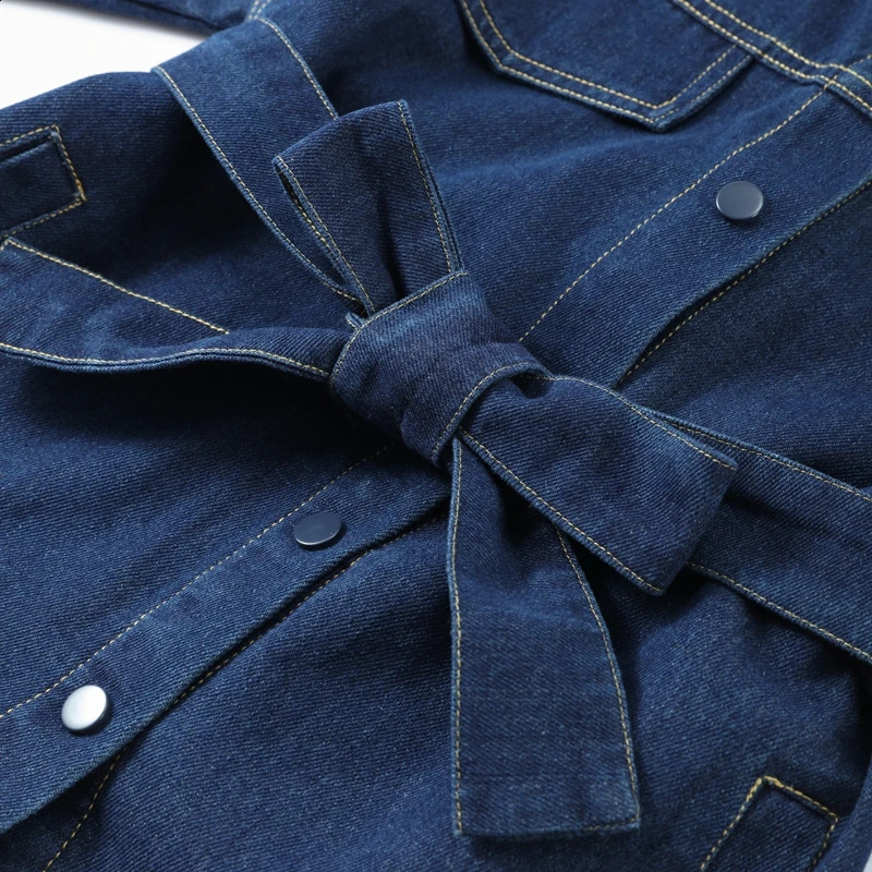 Denim Jacket Pants Two piece Set Women With Belt Single Breasted Lace Up Lapel Coat Straight Jeans Vacation Outfits Women 250806