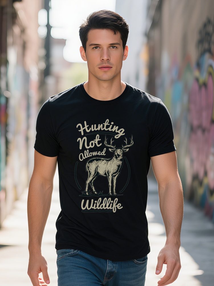 Men S Casual Crew Neck T-Shirt with Hunting Not Allowed Wildlife Print Black Lightweight Summer Ready Perfect Gift