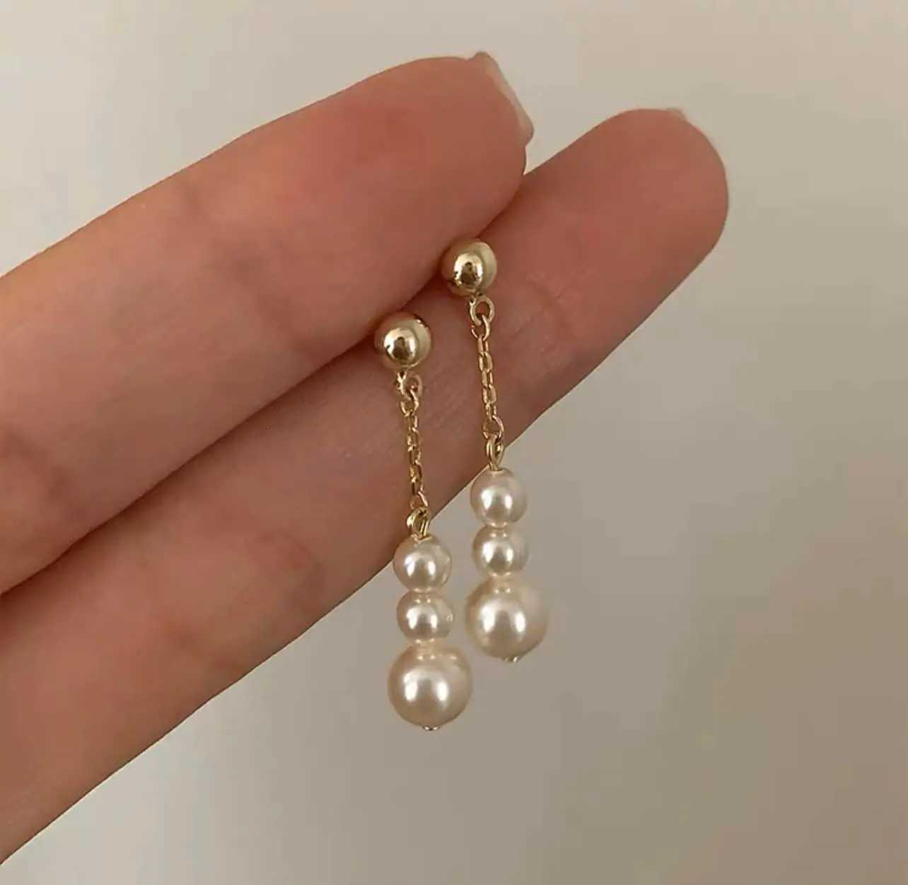 Simple Pearl Drop Earrings for Women Korean Fashion Vintage Golden Color Long Dangle Earrings Party Statement Jewelry Girls Gift Y250812