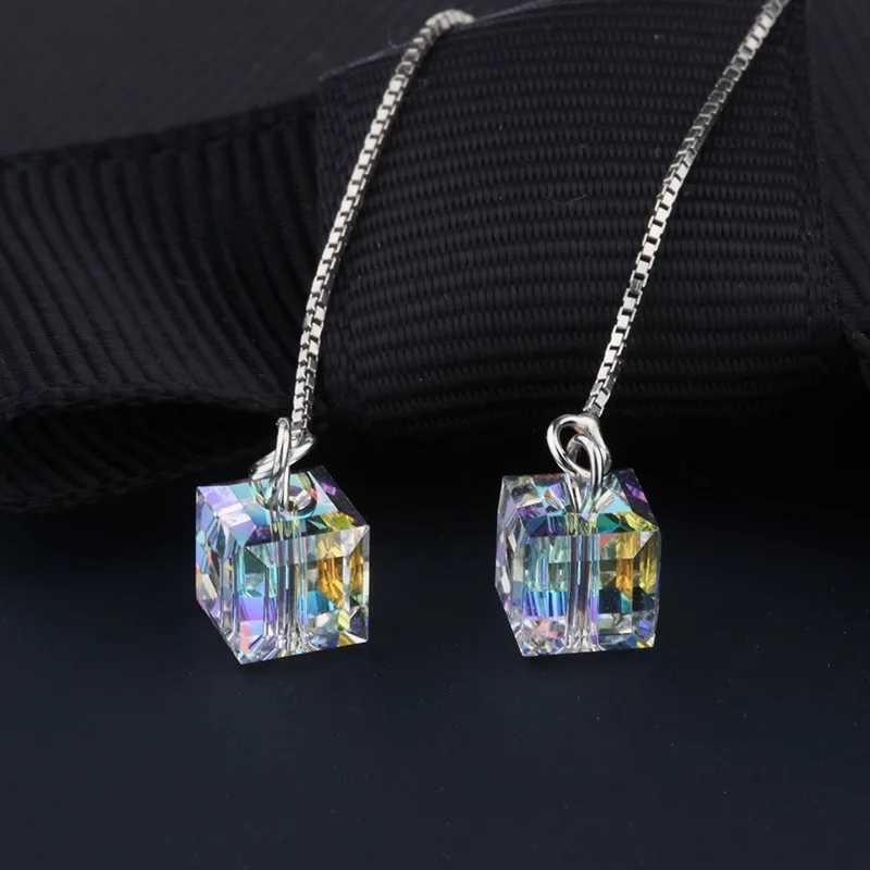 1 Pair Crystal Square Earrings Line Tassel Chain Drop Earring Womens Ear Line Straight Jewelry Gifts Y250812