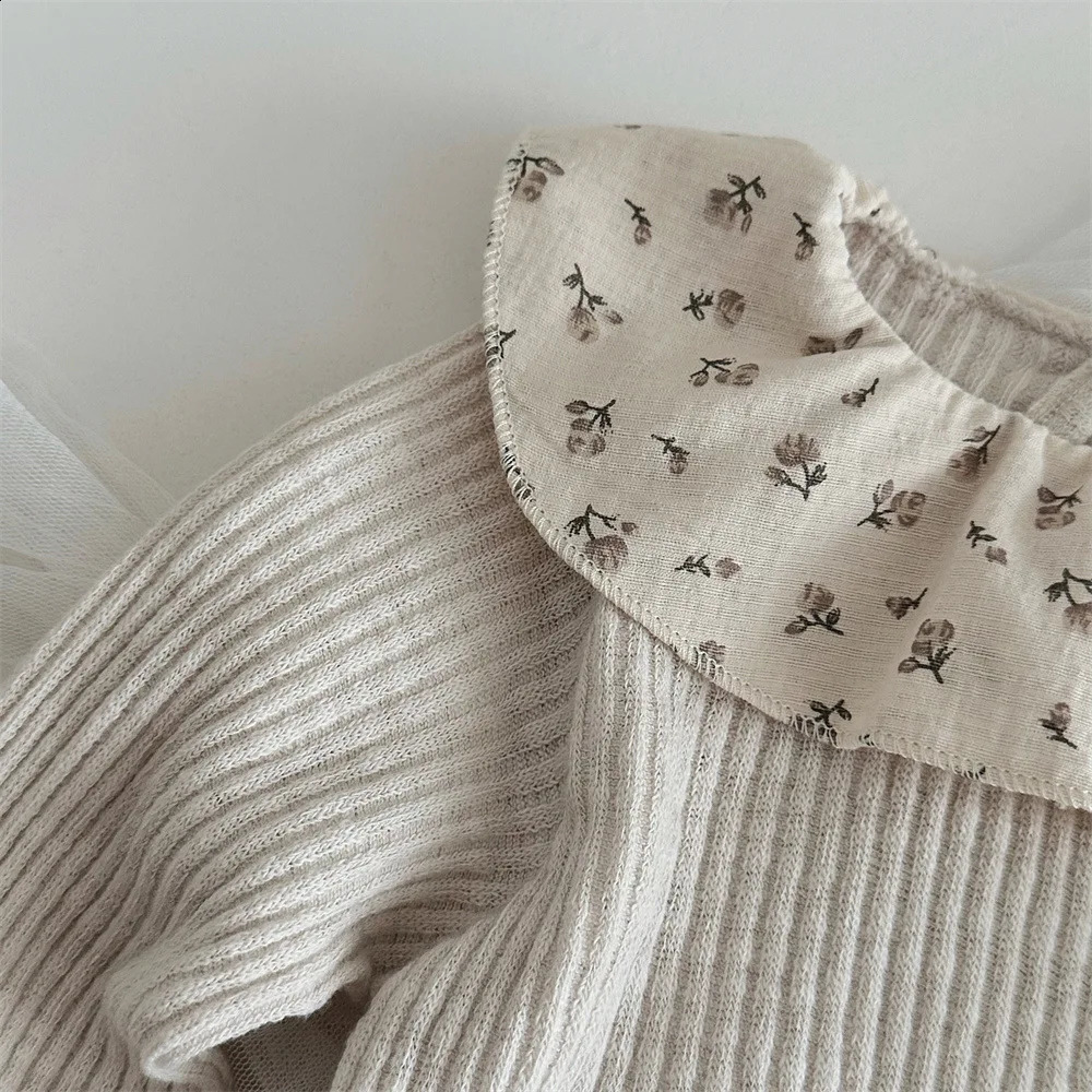 Autumn and Spring Baby Clothes Stripe Floral Lotus Leaf Collar Long Sleeved Top born Princess Inner Layer Bottom Shirt 250812