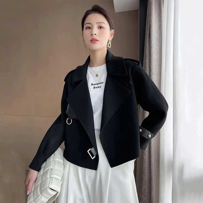 Korean Womens Autumn and Winter Woolen Harajuku Coat Womens Fashion Loose All-match Temperament Coat 2021 New Coat JU3368 Z250813