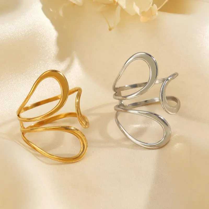 Stainless Steel Silver Color Rings for Women Punk Geometric Metal Irregular Chain Open Rings Hip Hop Simple Jewelry Accessories W250812
