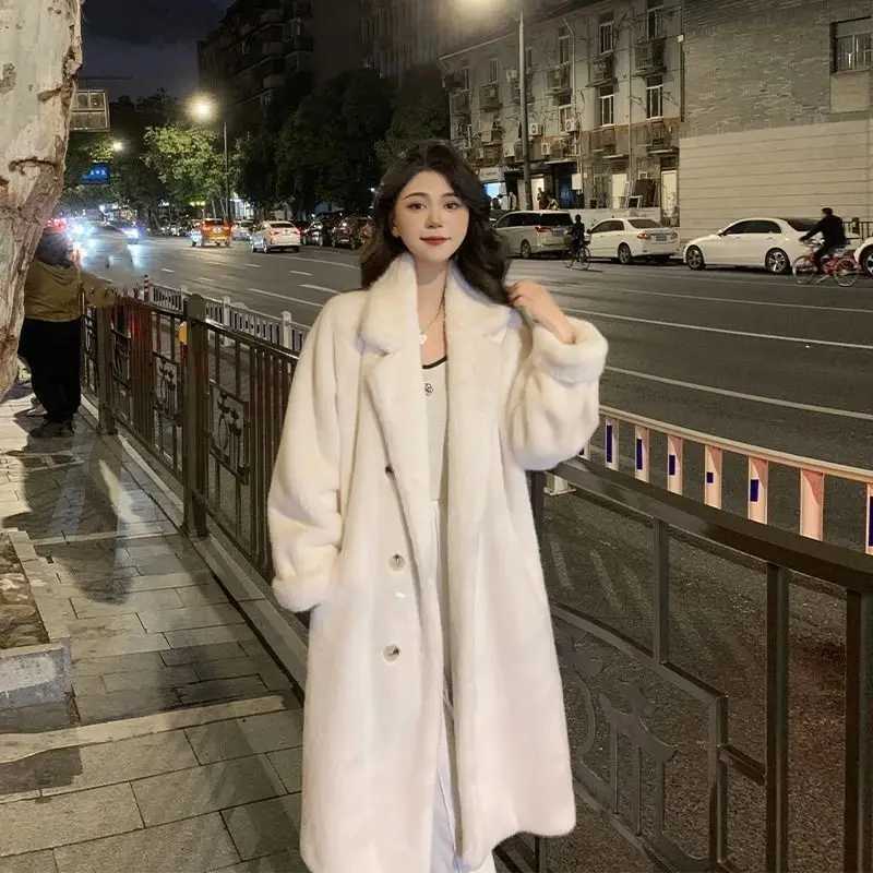 Thickened Long Suit Collar with Faux Mink Fur and Cotton Thickened Fur Environmentally Friendly Fur Coat for Women Z250813