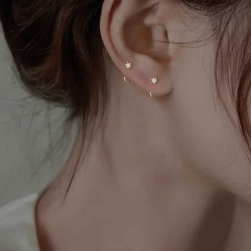 Elegent Minimalist Zircon Stud Earrings for Women Fashion Korean Ear Piercing Delicate Earrings Wedding Party Girl Jewelry Gifts Y250812