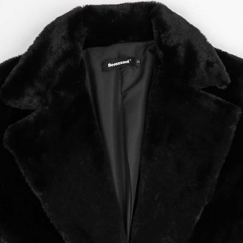 Nerazzurri Winter Long White Black Warm Fluffy Faux Fur Coat Women Long Sleeve Belt Lapel Stylish Korean Fashion without Buttons Z250813