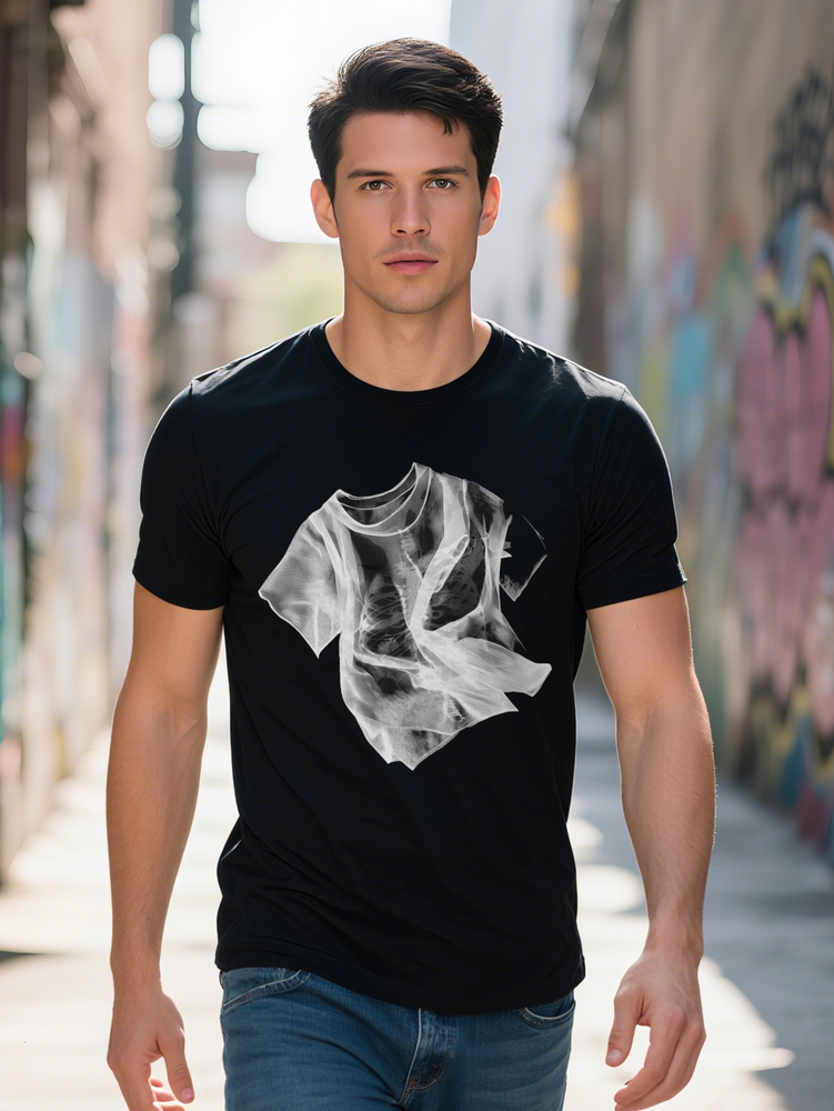 Men S Casual Crew Neck T-Shirt Knit Fabric Slight Stretch Regular Fit Summer Top with Abstract Print Design