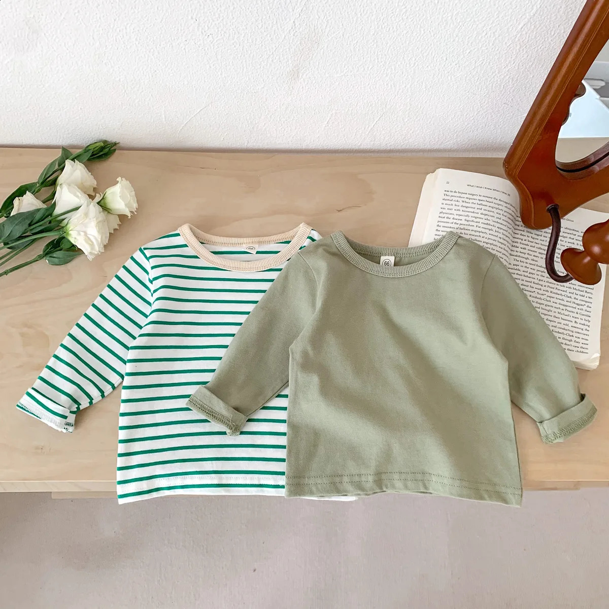 Autumn Blouse with Sleeve for Baby Boys Simple Striped Long Tshirt Pullover Bottoming Shirt Girls Cotton Undershirt 250812