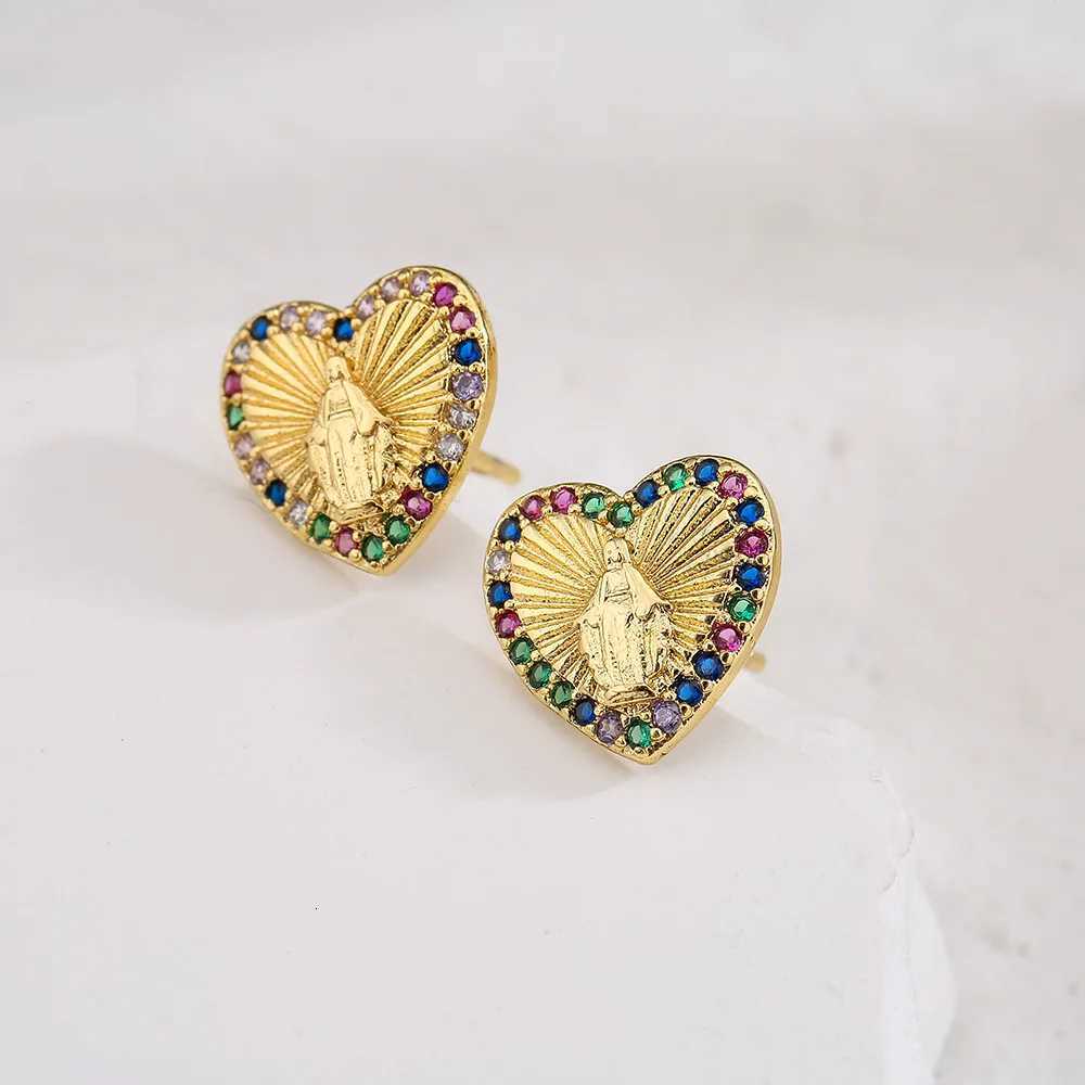 Gold Color Virgin Mary Stud Earrings For Women High Quality Stainless Steel Earrings With CZ StoneElegant Jewelry Gift Y250812