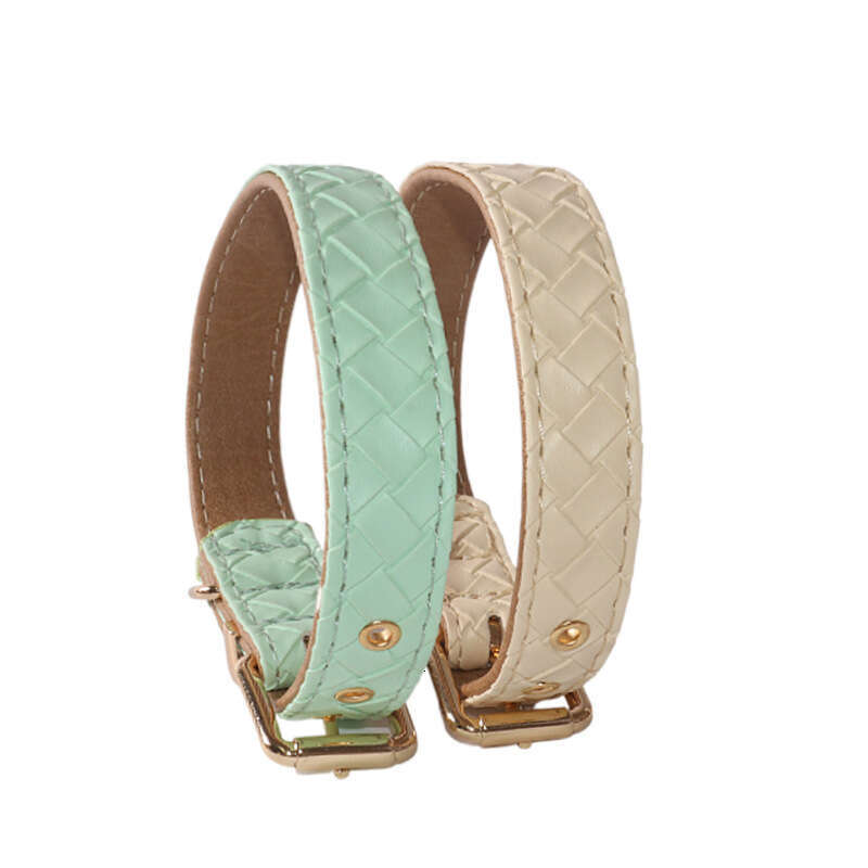 Jinjite New Pet PU Macaron Woven Pattern Fashionable Exquisite Leather Dog Collar