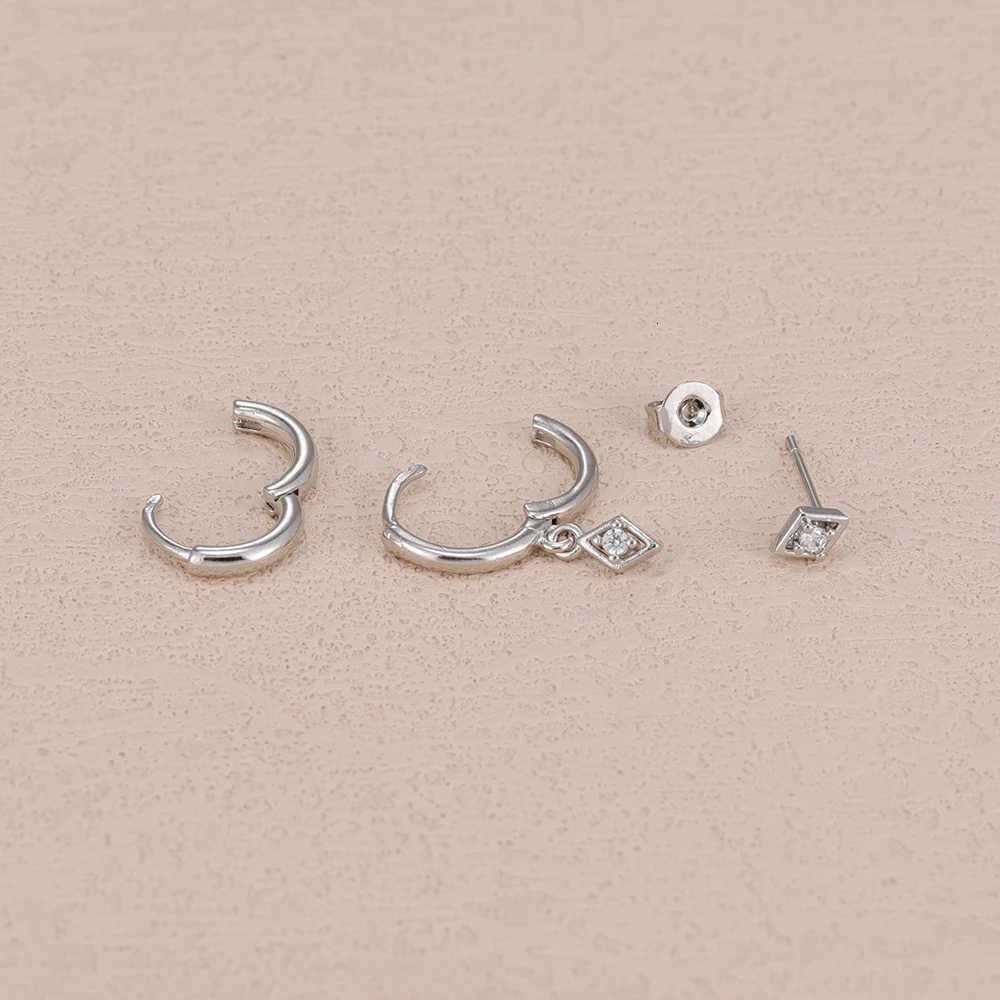 3PCS 14K Gold Plated Square Zircon Earring Set for Women Stainless Steel Pendant Charms Huggies Earring Punk Unisex Rock Jewelry Y250812