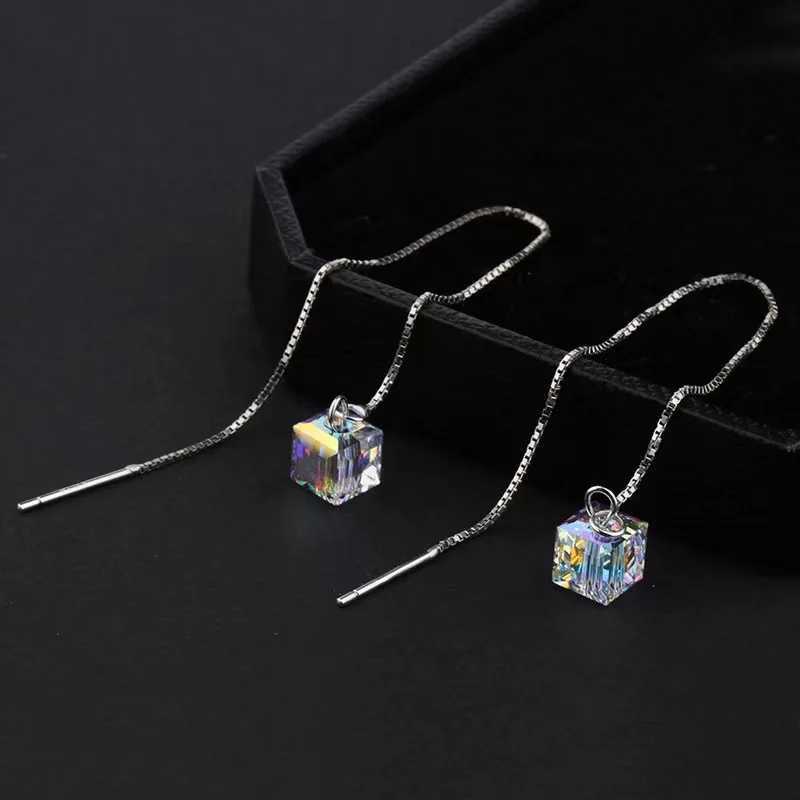 1 Pair Crystal Square Earrings Line Tassel Chain Drop Earring Womens Ear Line Straight Jewelry Gifts Y250812