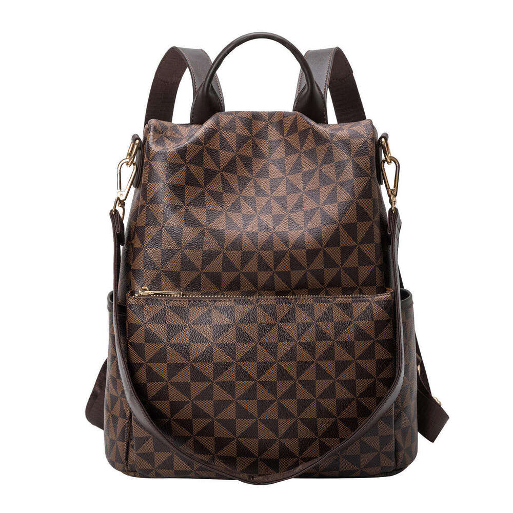 free shipping designer bags Women's Anti-Theft Backpack Geometric Triangle Pattern Large Capacity Multiple Pockets Faux Leather Travel Commute Da