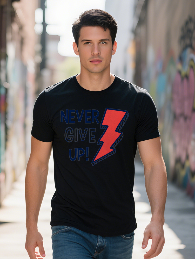 Men s Casual Crew Neck T Shirt Knit Fabric Regular Fit with Never Give Up Print for Summer Tee 41f84