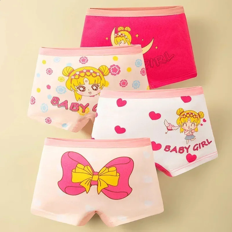 4Pcslot Kids Panties Chirdrens Underwear Lovely Girls Cartoon Print Briefs Floral Grid Cute Pants Baby Cotton Underpants 214Y 250812