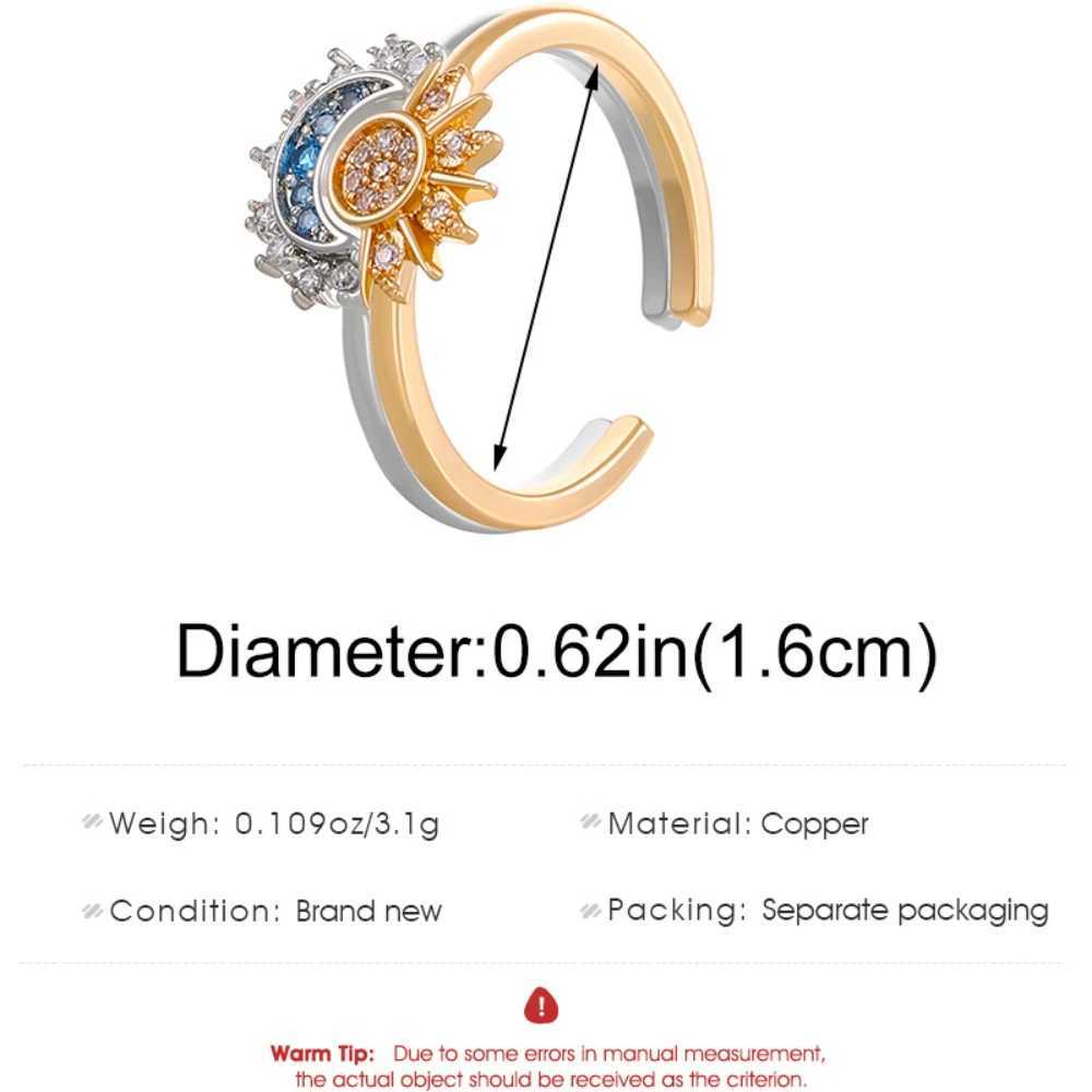 YILUOCD Sparkling Sun and Moon Adjustable Couple Rings CZ Open Promise Ring 2024 New Style Stackable Engagement Jewelry Day Gift W250812