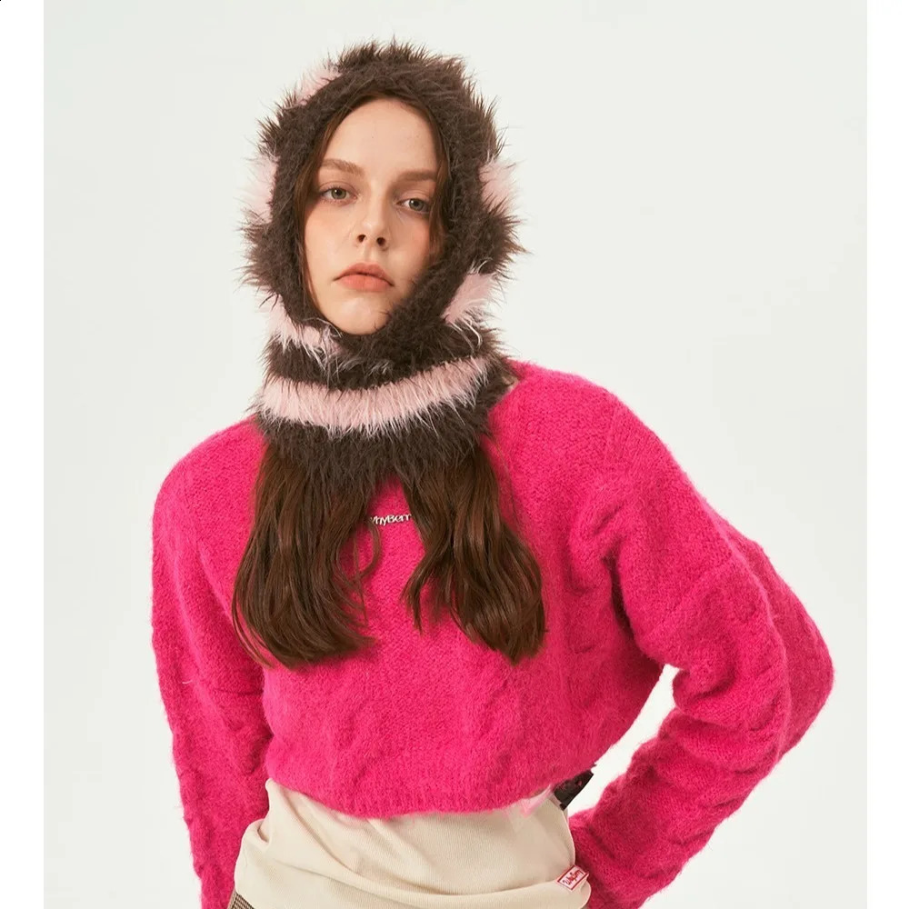 Soft Striped Knitted Hat Warm Thicken Balaclava Hat Ear Protection Wool Hat Winter 250808